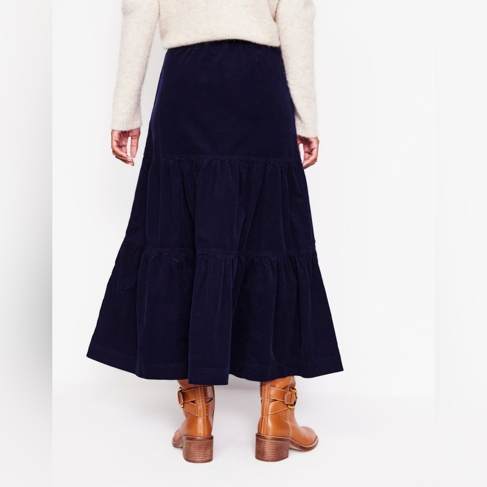 Boden Viv Tiered Corduroy Maxi Skirt Navy Blue Size US 8 UK 12